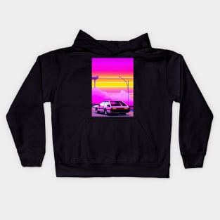 Glitched synthwave retro car Kids Hoodie